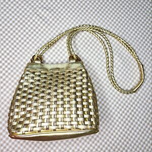Tianni 90's Gold Metallic Woven Front Braided Shoulder Straps Bucket Bag Purse